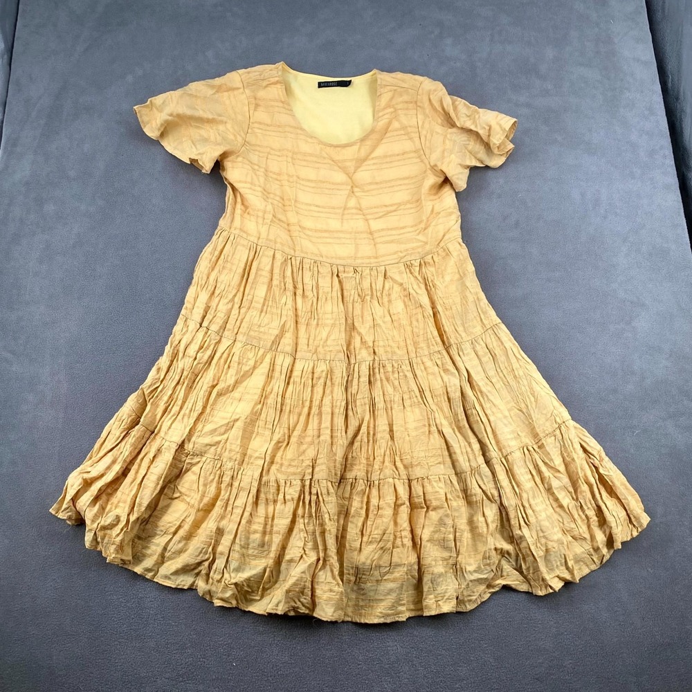 Mikarose Tiered Frock Dress Womens Small Beige Striped Short Sleeve Comfort